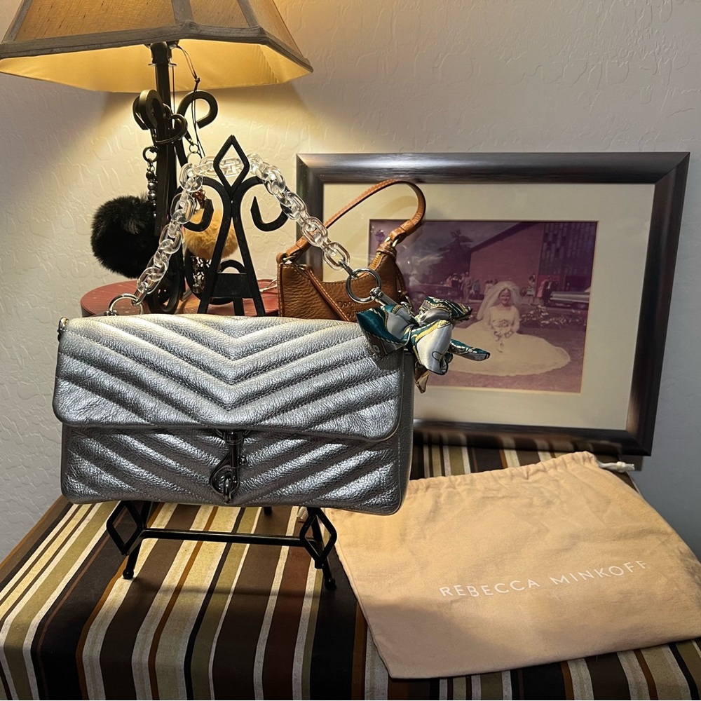 Rebecca Minkoff Silver Quilted Edie Bag & Dust bag